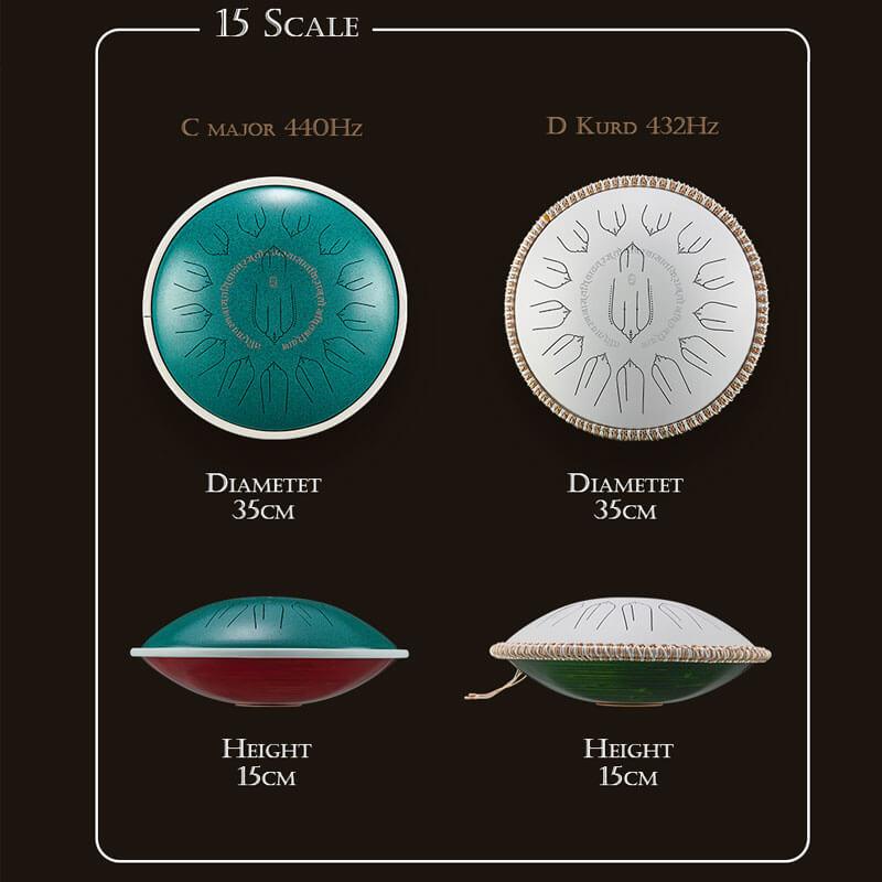 Tambour à langue en acier titane Hluru EQ 15 notes 14'' Do majeur 440 Hz