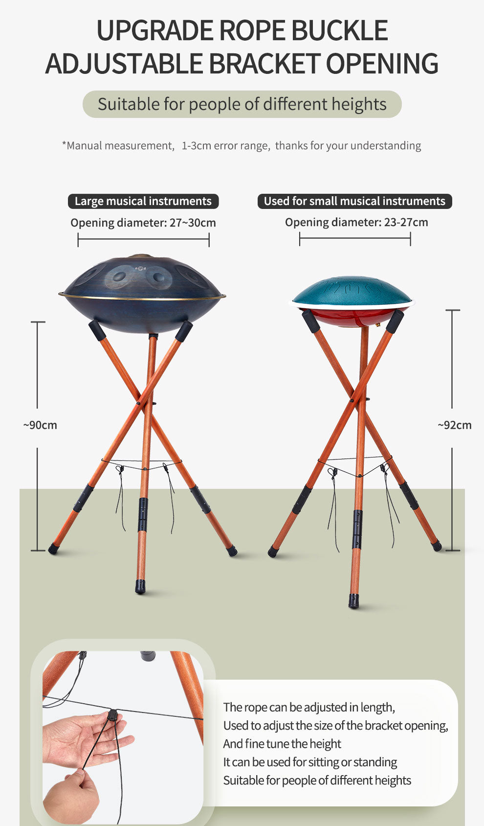 Hluru Faltbare, multifunktionale Halterung aus Massivholz, ideal für Schlaginstrumente von 10 bis 22 Zoll