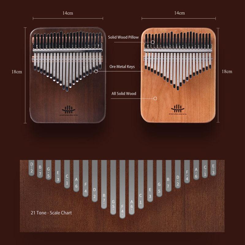 HLURU 21 Key Flat Kalimba Thumb Piano, Africa Black Walnut C Tone Kalimba Instrument