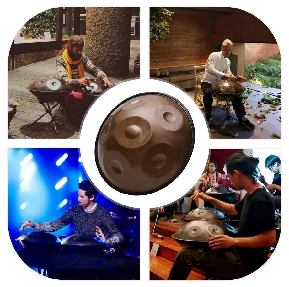 MiSoundofNature Handpan Drum Overtones Key 18 Inch 6 Notes (G3/C4/D4/E4/F4/G4) - Stainless Steel Antique Brass Hand Pan Percussion Instrument - HLURU.SHOP