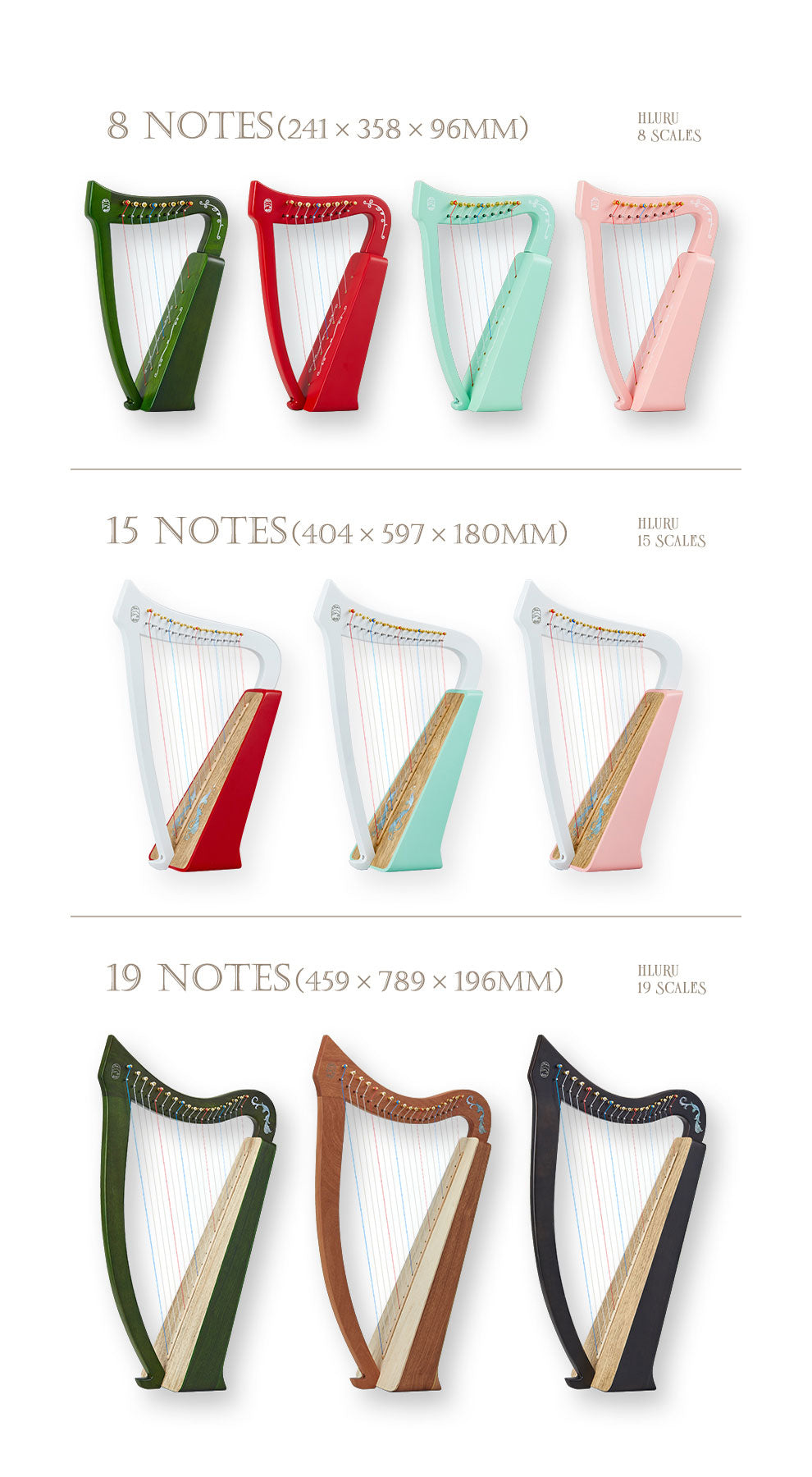 Hluru Musical Harp Paulownia wood Instrument 8/15/19 String Lyre Angel Wings