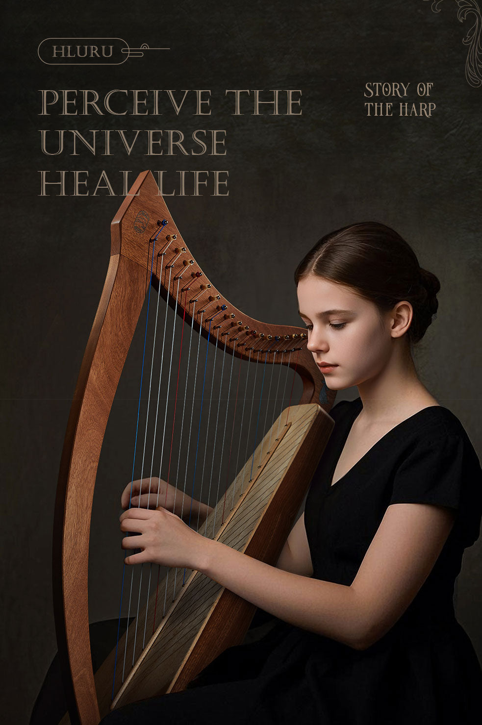 Hluru Musical Harp Paulownia wood Instrument 8/15/19 String Lyre Angel Wings