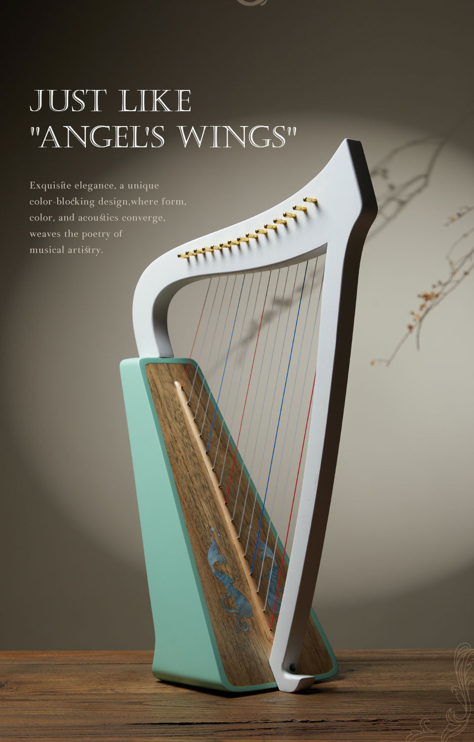 Hluru Musical Harp Paulownia wood Instrument 8/15/19 String Lyre Angel Wings