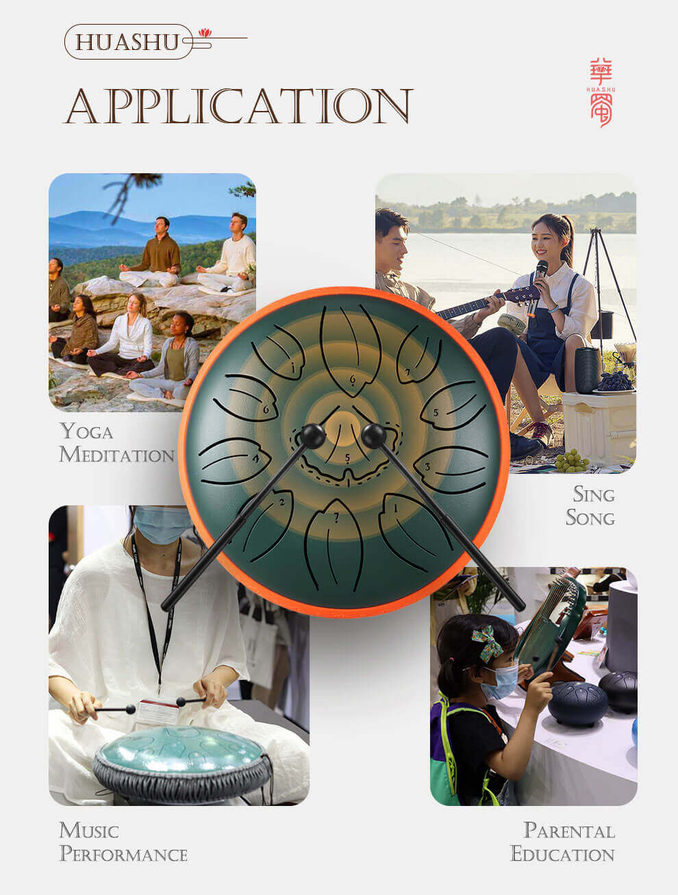 HLURU Huashu Upgrade Lotus Carbon Steel Tongue Drum 6'' 11 Tone D Dur - 6 Zoll / 11 Noten