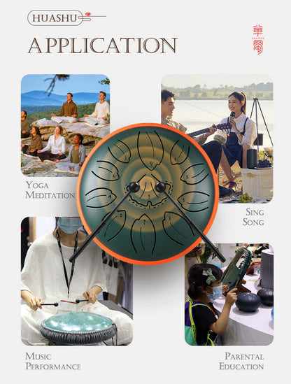 HLURU Huashu Upgrade Lotus Carbon Steel Tongue Drum 6'' 11 Tone D Dur - 6 Zoll / 11 Noten