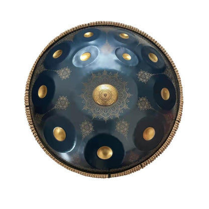 Royal Garden Customized Nitride Steel HandPan Drum E La Sirena Scale 22 In 9/10/12 Notes, Available in 432 Hz and 440 Hz - Gold-plated Sound Area, Laser engraved Mandala pattern. Never fade.