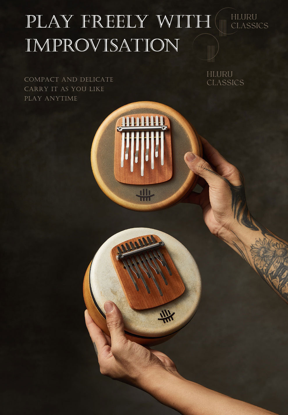 HLURU 5 & 9 Keys Flat Kalimba Thumb Piano, Cherry Wood D Minor / A Minor /  D Amara / Pentatonic /  G Major / G Minor / F Major Kalimba Instrument