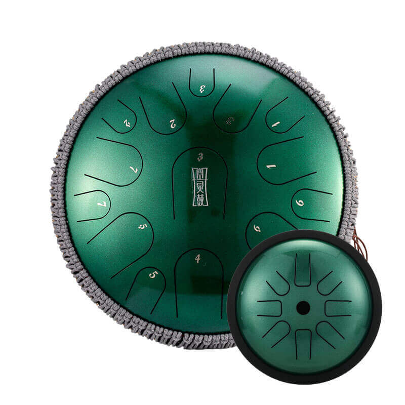 Buy One Get One Free - HLURU Tongue Drum Flagship Duo - Pearl Paint Titanium Steel 14" 15 Note Flagship + 6" 8 Note High Pitch Extension Tongue Drum [Engravable]