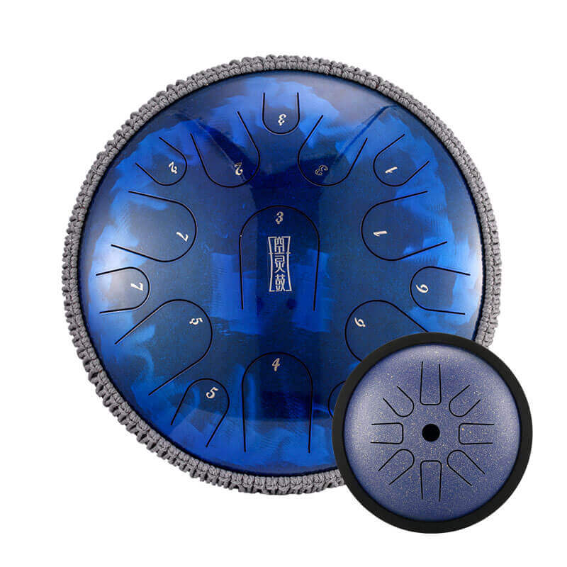 Buy One Get One Free - HLURU Tongue Drum Flagship Duo - Pearl Paint Titanium Steel 14" 15 Note Flagship + 6" 8 Note High Pitch Extension Tongue Drum [Engravable]