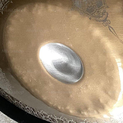 MiSoundofNature Royal Garden Stainless Steel HandPan Drum D Minor Amara/Celtic Scale 22 In 9 Notes, Available in 432 Hz and 440 Hz - Gold-plated Sound Area, Laser engraved Mandala pattern. Never fade.
