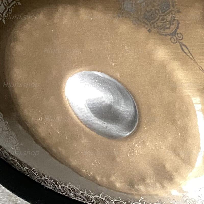 Royal Garden Customized Stainless Steel HandPan Drum D Minor Amara/Celtic Scale 22 In 9 Notes, Available in 432 Hz and 440 Hz - Gold-plated Sound Area, Laser engraved Mandala pattern. Never fade.