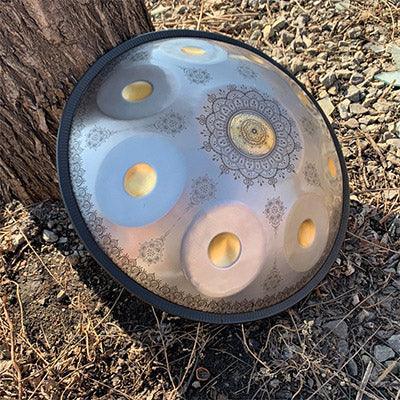 MiSoundofNature Royal Garden Customized Stainless Steel HandPan Drum D Minor Hijaz Scale 22 Inches 9/10/12 Notes, Available in 432 Hz and 440 Hz - Gold-plated Sound Area, Laser engraved Mandala pattern. Never fade. - HLURU.SHOP