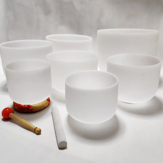 MiSoundofNature 430Hz/440Hz White Frosted Crystal Singing Bowl Set Of 7 Chakra Sound Bowls For Healing