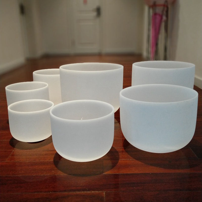 MiSoundofNature 430Hz/440Hz White Frosted Crystal Singing Bowl Set Of 7 Chakra Sound Bowls For Healing