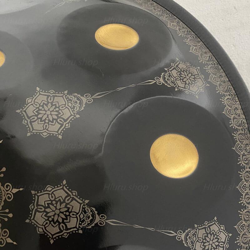 MiSoundofNature Royal Garden Customized Nitride Steel HandPan Drum D Minor Amara/Celtic Scale 22 In 9 Notes, Available in 432 Hz and 440 Hz - Gold-plated Sound Area, Laser engraved Mandala pattern. Never fade. - HLURU.SHOP