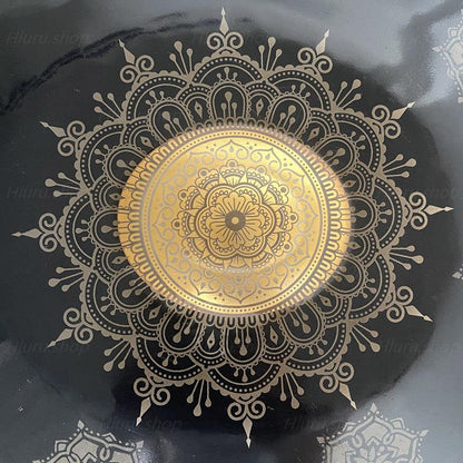 Royal Garden Customized Nitride Steel HandPan Drum D Minor Amara/Celtic Scale 22 In 9 Notes, Available in 432 Hz and 440 Hz - Gold-plated Sound Area, Laser engraved Mandala pattern. Never fade.