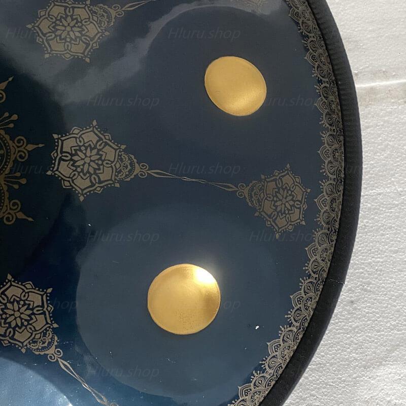 Royal Garden Customized Nitride Steel HandPan Drum D Minor Sabye Scale 22 Inches 9/10/12 Notes, Available in 432 Hz and 440 Hz - Gold-plated Sound Area, Laser engraved Mandala pattern. Never fade.