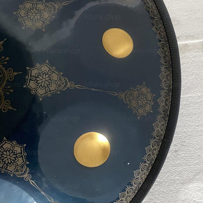 Royal Garden Customized Nitride Steel HandPan Drum D Minor Amara/Celtic Scale 22 In 9 Notes, Available in 432 Hz and 440 Hz - Gold-plated Sound Area, Laser engraved Mandala pattern. Never fade.