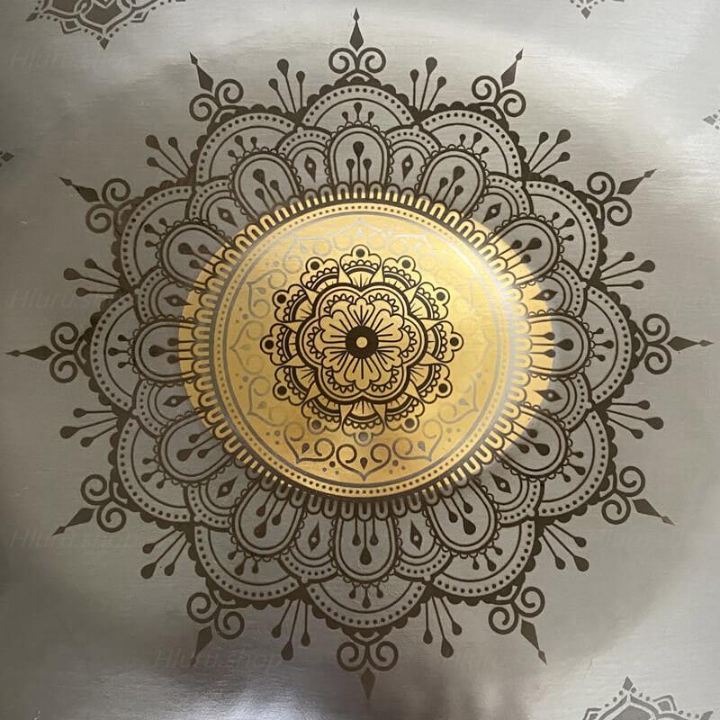 Royal Garden C Major 22 Inch 9/10/12 Notes Handmade Stainless Steel Handpan Drum, Available in 432 & 440 Hz, Gold-plated Sound Area, Laser engraved Mandala pattern. Never fade.