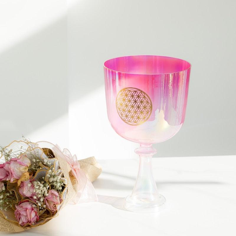 Flower of Life 6-8 inches Crystal Chalice Singing Bowl Clear Quartz Bowl For Sound Healing Meditation - HLURU.SHOP