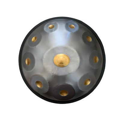 MiSoundofNature King Handmade Customized 22 Inches 9/10/12 Notes D Minor Sabye Scale Stainless Steel / Nitride Steel Handpan Drum, Available in 432 Hz and 440 Hz - Gold-plated Sound Area - HLURU.SHOP