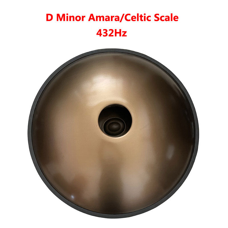 Sun God Handmade D Minor Amara Scale 22 Inches 9 Notes Nitride Steel Handpan Drum, Available in 432 Hz and 440 Hz
