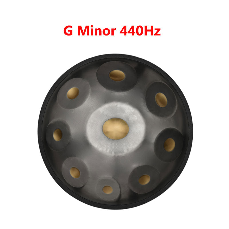 HLURU King Mini Handpan Hand Pan Drum G Key 18 Inch 9 Notes High-end Stainless Steel Percussion Instrument, Available in 432 Hz and 440 Hz, - Gold-plated Sound Area