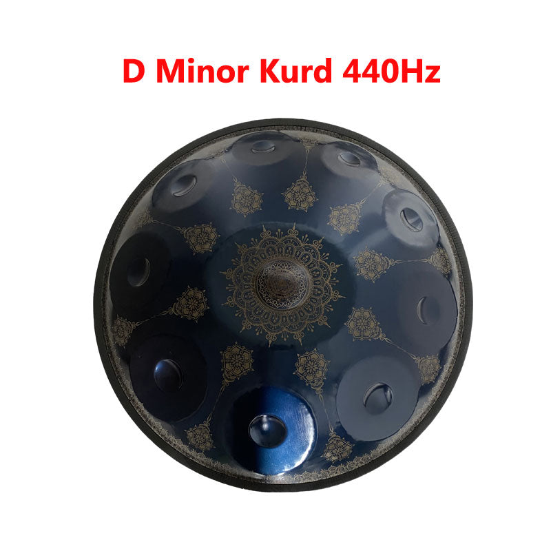 HLURU® Handpan Drum Handmade D Minor 22 Inch 10 Notes Featured High-end Nitride Steel Percussion Instrument - Laser engraved Mandala pattern. Never fade.