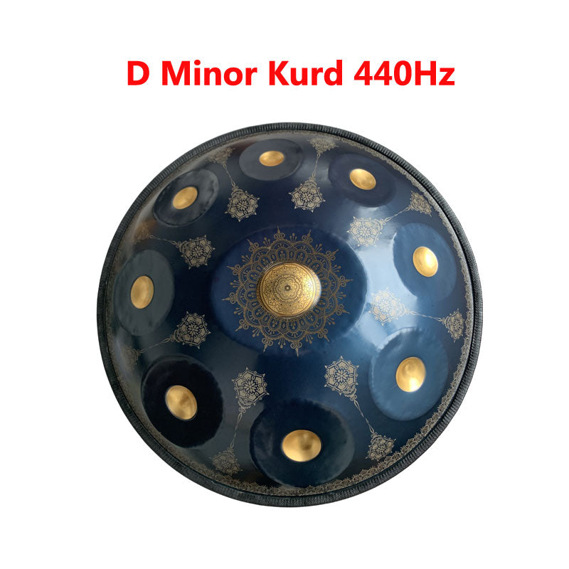 HLURU® Royal Garden Handpan Drum Handmade D Minor 22 Inch 9 Notes Featured High-end Nitride Steel Percussion Instrument - Gold-plated Sound Area, Laser engraved Mandala pattern. Never fade.