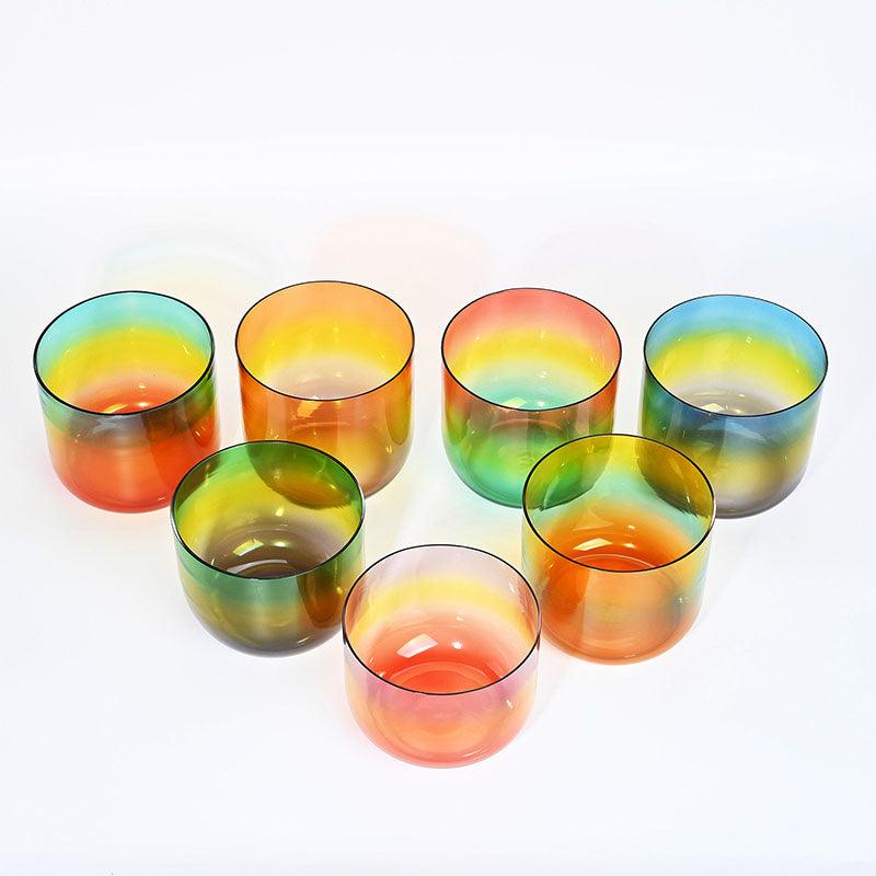 Sunshine Rainbow 7 Seven Chakra Meditation Sound Bath Bowl Set Alchemy Clear Quartz Crystal Singing Bowls - HLURU.SHOP