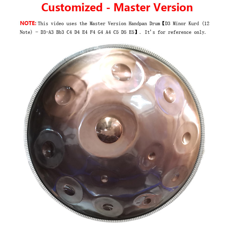 HLURU Customized D3 Master Version High-end Stainless Steel Handpan Drum, Available in 432 Hz and 440 Hz, 22 Inch 9/10/11/12/13 Notes Professional Performances