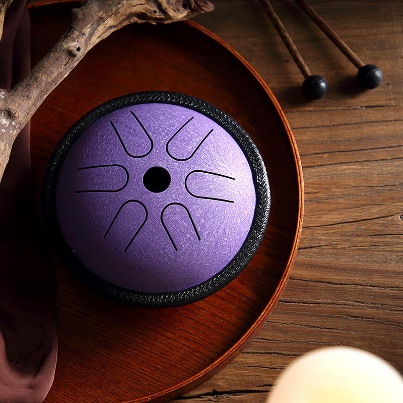 HLURU® Mini Copper Disc Steel Tongue Drum 5.5 Inches 6 Notes C5 Tone Japanese Folk Mode 5.5'' 6 Tone C Key Travel Drums