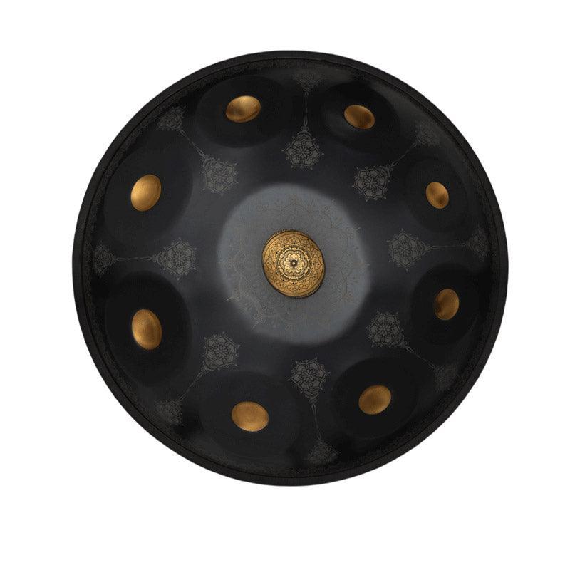 MiSoundofNature Royal Garden Customized Nitride Steel HandPan Drum C# Annaziska Scale 22 In 9 Notes, Available in 432 Hz and 440 Hz - Gold-plated Sound Area, Laser engraved Mandala pattern. Never fade. - HLURU.SHOP
