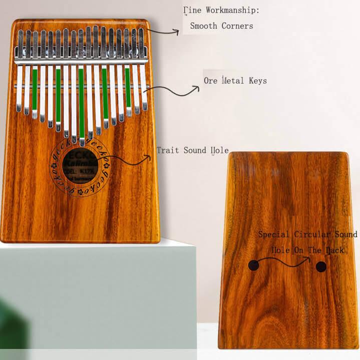 Gecko Kalimba 17 Keys Thumb Piano, Hollow C Tone Kalimba Instrument, Acacia Round Hole Opening Box Resonace Single Board Trepanning - HLURU.SHOP
