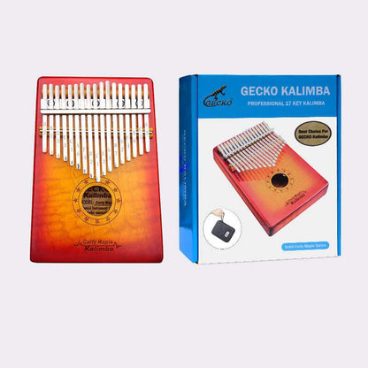 Gecko Kalimba 17 Keys Thumb Piano, Hollow C Tone Kalimba Instrument, Curly Maple Round Hole Opening Box Resonace Single Board Trepanning - HLURU.SHOP