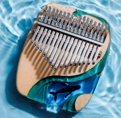 HLURU 17 Key Flat Board Kalimba Thumb Piano, C Major Beech + Epoxy Resin Single Board Arc Chamfering C Tone Finger Kalimba Instrument (Deep Sea Blue Whale) - HLURU.SHOP