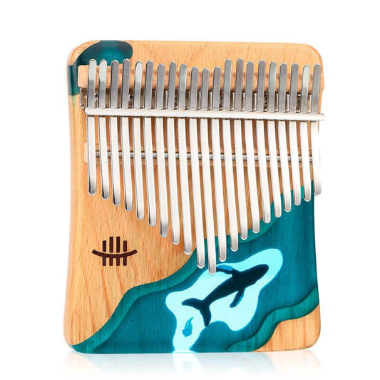 HLURU 21 Key Flat Board Kalimba Thumb Piano, C Major Beech + Epoxy Resin Single Board Arc Chamfering C Tone Finger Kalimba Instrument (Deep Sea Blue Whale) - HLURU.SHOP