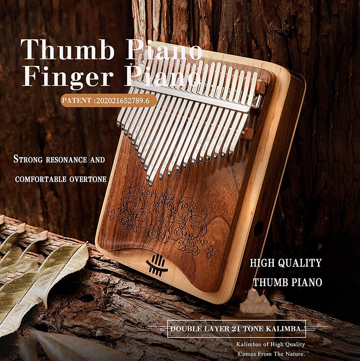 HLURU 21 Keys Hollow Kalimba Finger Piano, Box Resonace and Plate Thumb Piano 2 in 1 Black Walnut & Maple Pocket Thumb Piano - HLURU.SHOP