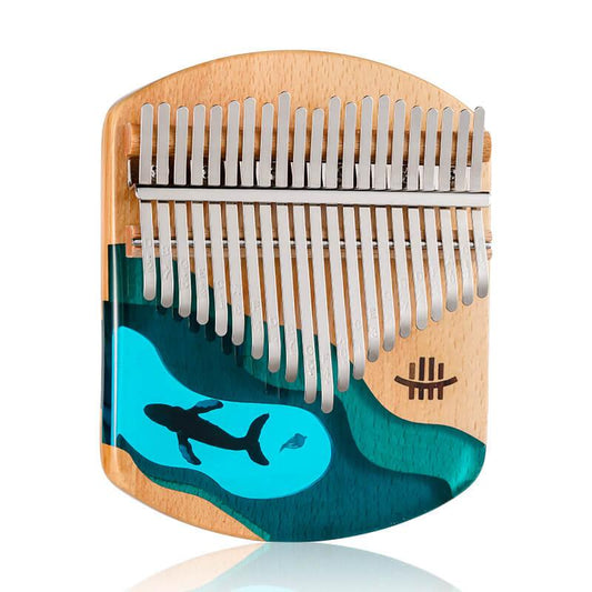 HLURU New 21 Key Flat Board Kalimba Thumb Piano, C Major Beech + Epoxy Resin Single Board Arc Chamfering C Tone Finger Kalimba Instrument (Deep Sea Blue Whale) - HLURU.SHOP