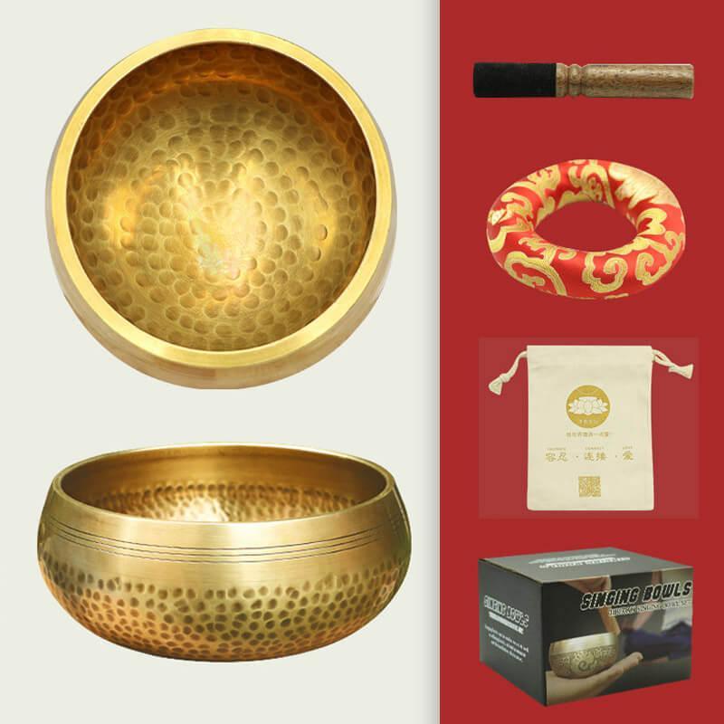 Kirin Pattern Tibetan / Nepal Handmade Singing Bowl Set - Stick, Cushion, Cloth bag, Box - HLURU.SHOP