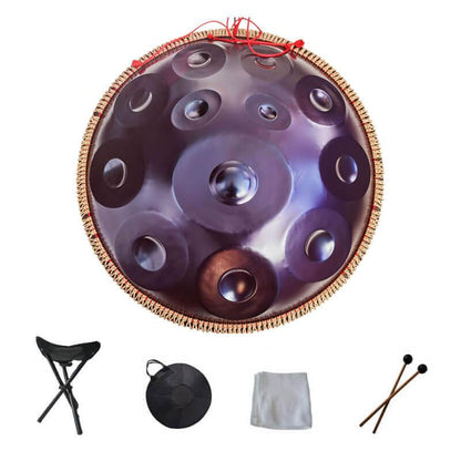 MiSoundofNature 22 Inches 12 Notes D Minor (F Major) Stainleacss Steel Handpan Drum With Rope, Available in 440 Hz - HLURU.SHOP