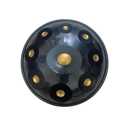 MiSoundofNature King Handmade 22 Inches 9 Notes D Minor Amara Scale Stainless Steel / Nitride Steel Handpan Drum, Available in 432 Hz and 440 Hz - Gold-plated Sound Area - HLURU.SHOP