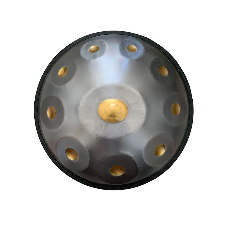 MiSoundofNature King Handmade Customized 22 Inches 9/10/12 Notes D Minor Hijaz Scale Stainless Steel / Nitride Steel Handpan Drum, Available in 432 Hz and 440 Hz - Gold-plated Sound Area - HLURU.SHOP