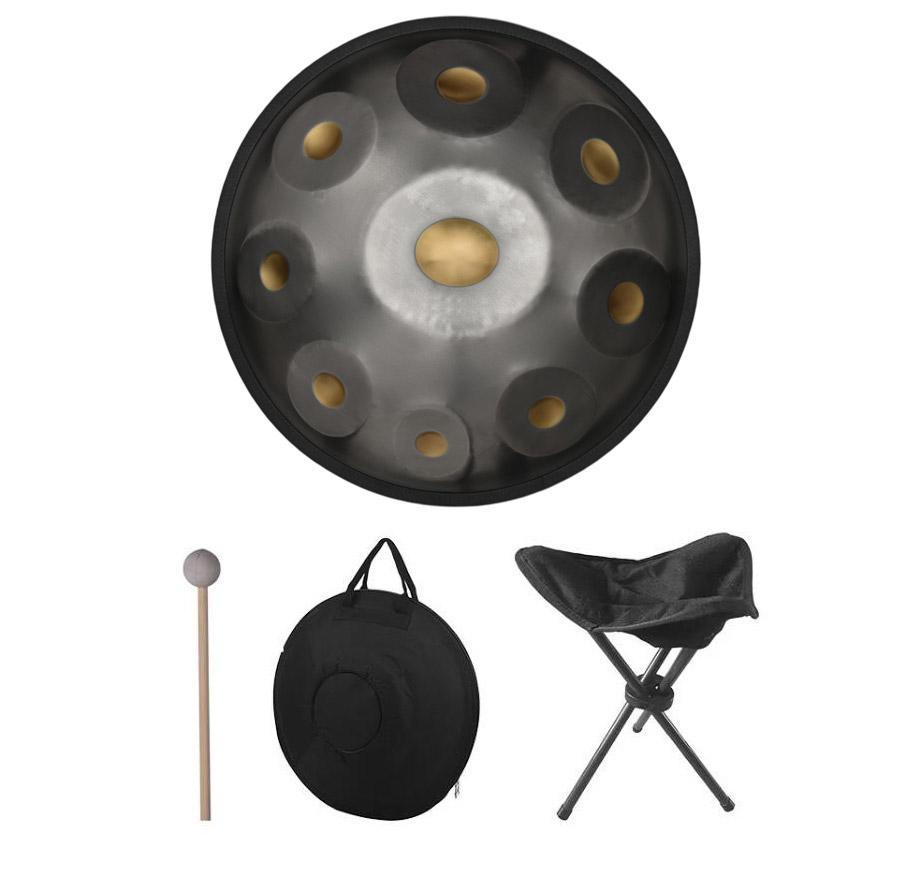 MiSoundofNature King Mini G Minor 18 Inch 9 Notes High-end Stainless Steel Hand Pan Drum, Available in 432 Hz and 440 Hz, - Gold-plated Sound Area - HLURU.SHOP