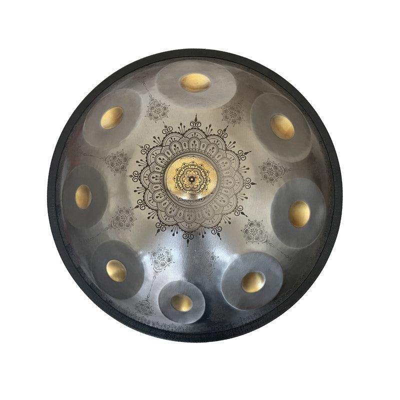 MiSoundofNature Royal Garden Stainless Steel HandPan Drum D Minor Amara Scale 22 In 9 Notes, Available in 432 Hz and 440 Hz - Gold-plated Sound Area, Laser engraved Mandala pattern. Never fade. - HLURU.SHOP