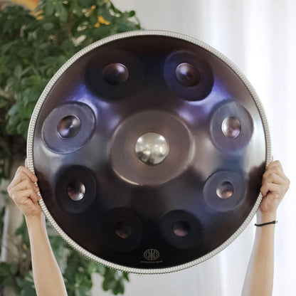 Mountain Rain Handmade Hammering Handpan Drum, Kurd Scale D Minor, Available in 432 Hz and 440 Hz, High-end 22 Inches 9 Tones Featured High-end Nitride Steel - HLURU.SHOP