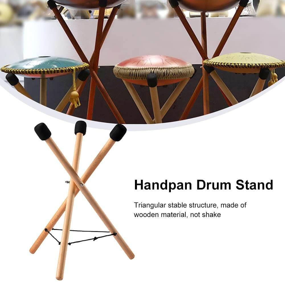 Steel Tongue Drum Bracket, Steel Drum Handpan Stand, Solid Beech Wood Tripod Structure Tank Drum Holder, Ideal for 10 to 22 Inch Percussion Instrument - HLURU.SHOP
